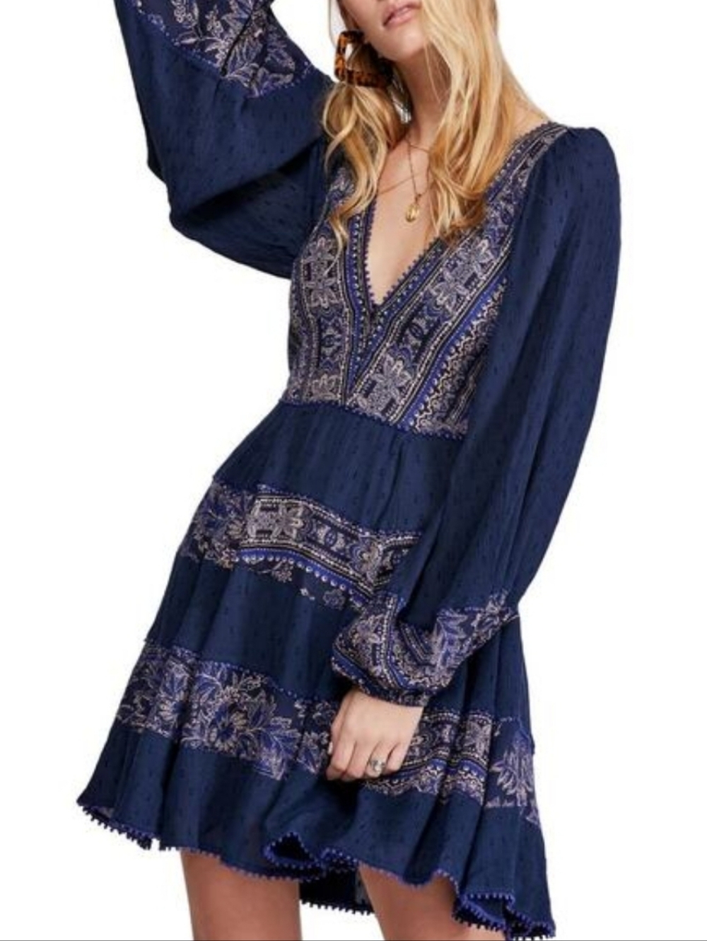 Free People My Love Indigo Combo Mini Dress Size XS